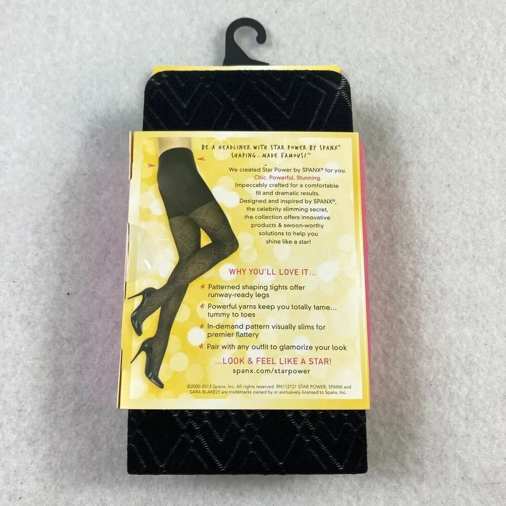 Star Power By Spanx Women Size B Shaping Tights Black Patterned Diamond Daze NWT - Picture 5 of 7